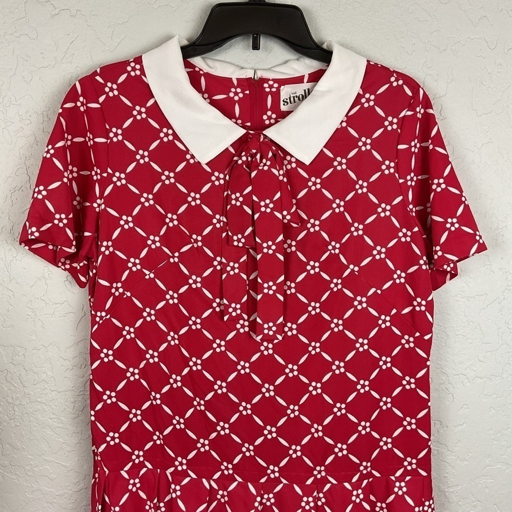 Vintage The Stroller Red White Patterned Short Sleeve Dress Retro Size 18 - Picture 3 of 9